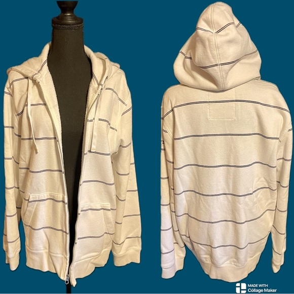 Nautica Jeans Co. Unisex white zip up hoodie with blue stripes sz L - Picture 2 of 9